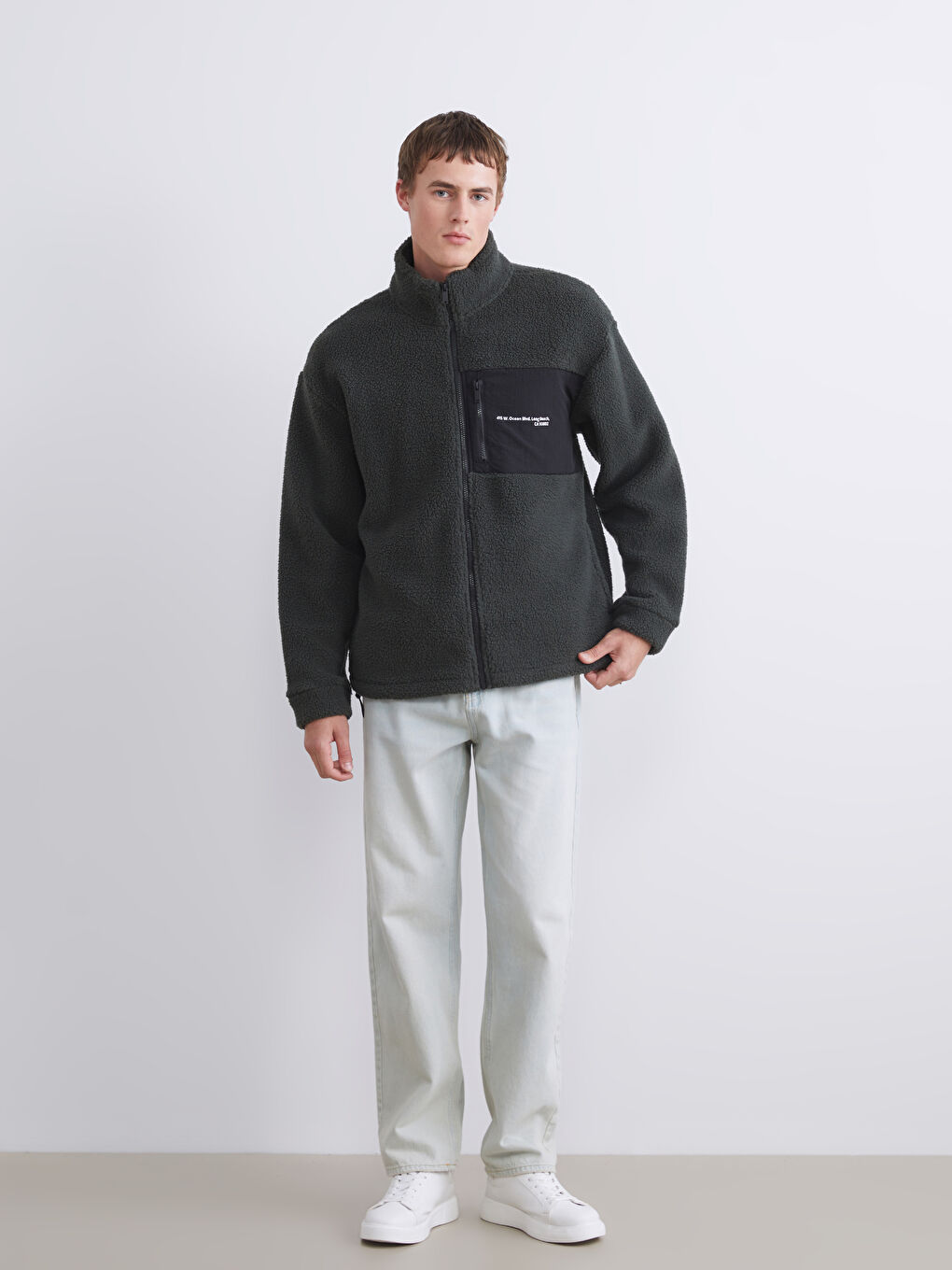 Funnel Neck Long Sleeve Plush Men's Sweatshirt-1