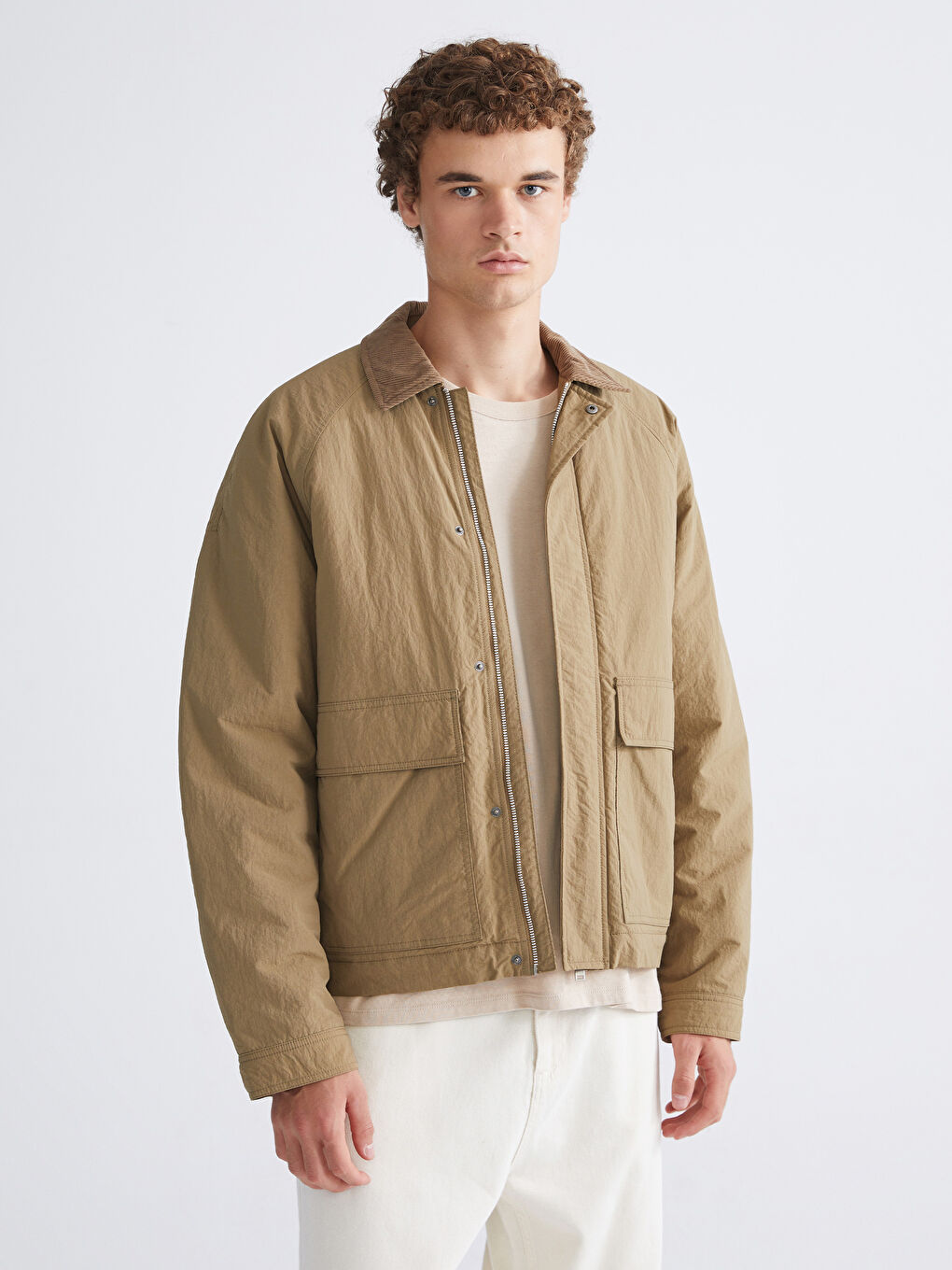 Kahverengi Rahat Kalıp Kadife Yaka Erkek Mont