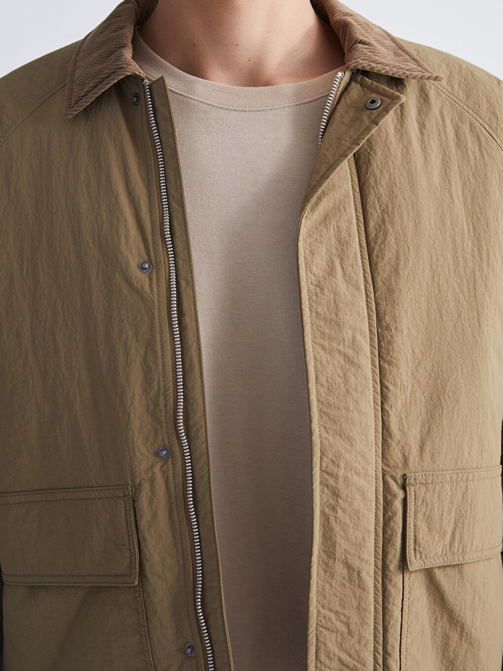 Kahverengi Rahat Kalıp Kadife Yaka Erkek Mont-2