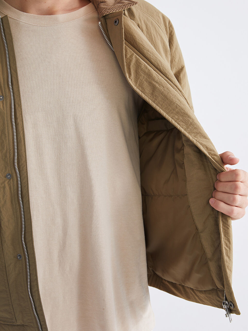 Kahverengi Rahat Kalıp Kadife Yaka Erkek Mont-3