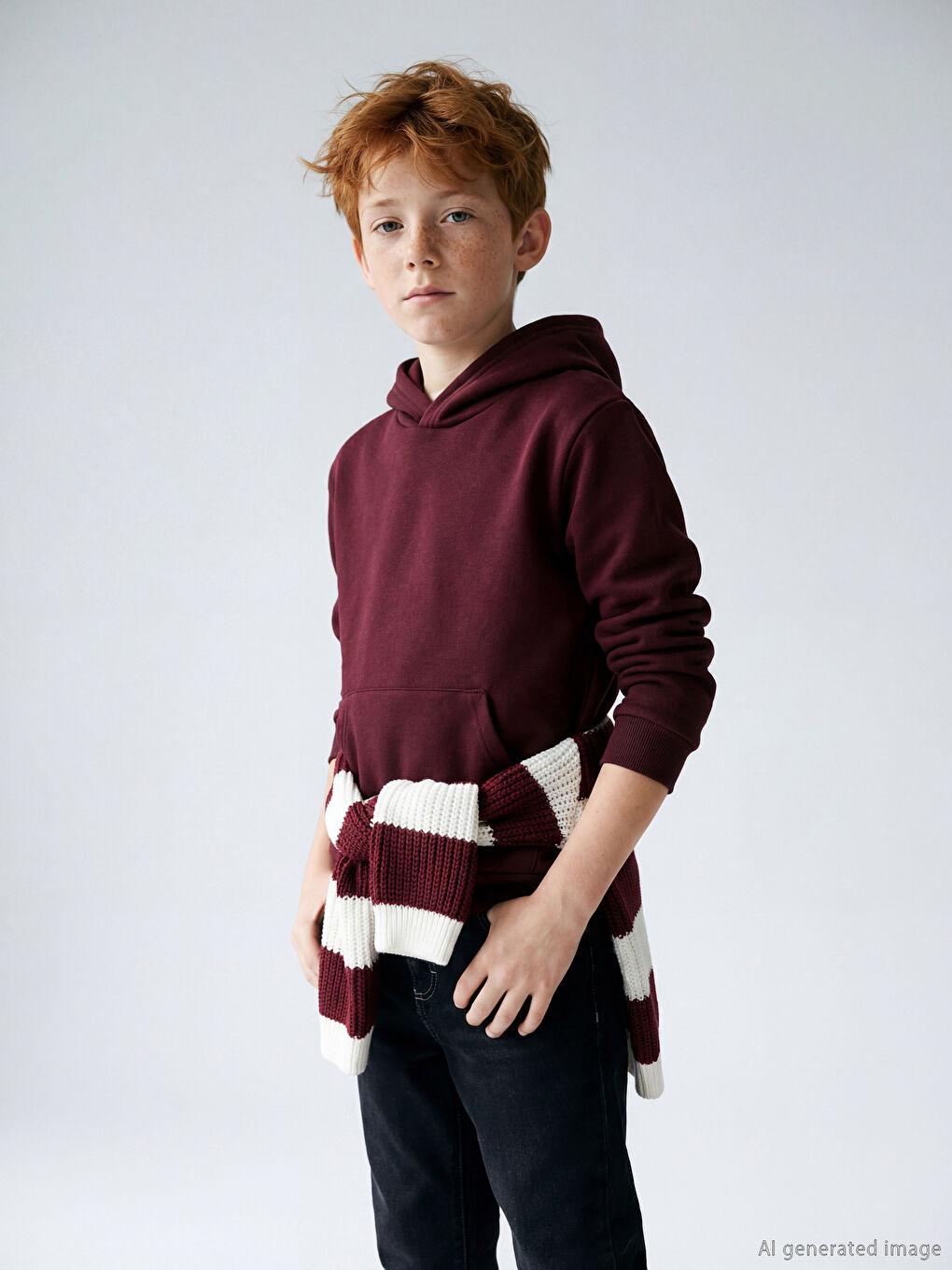Bordo Kapüşonlu Erkek Çocuk Sweatshirt