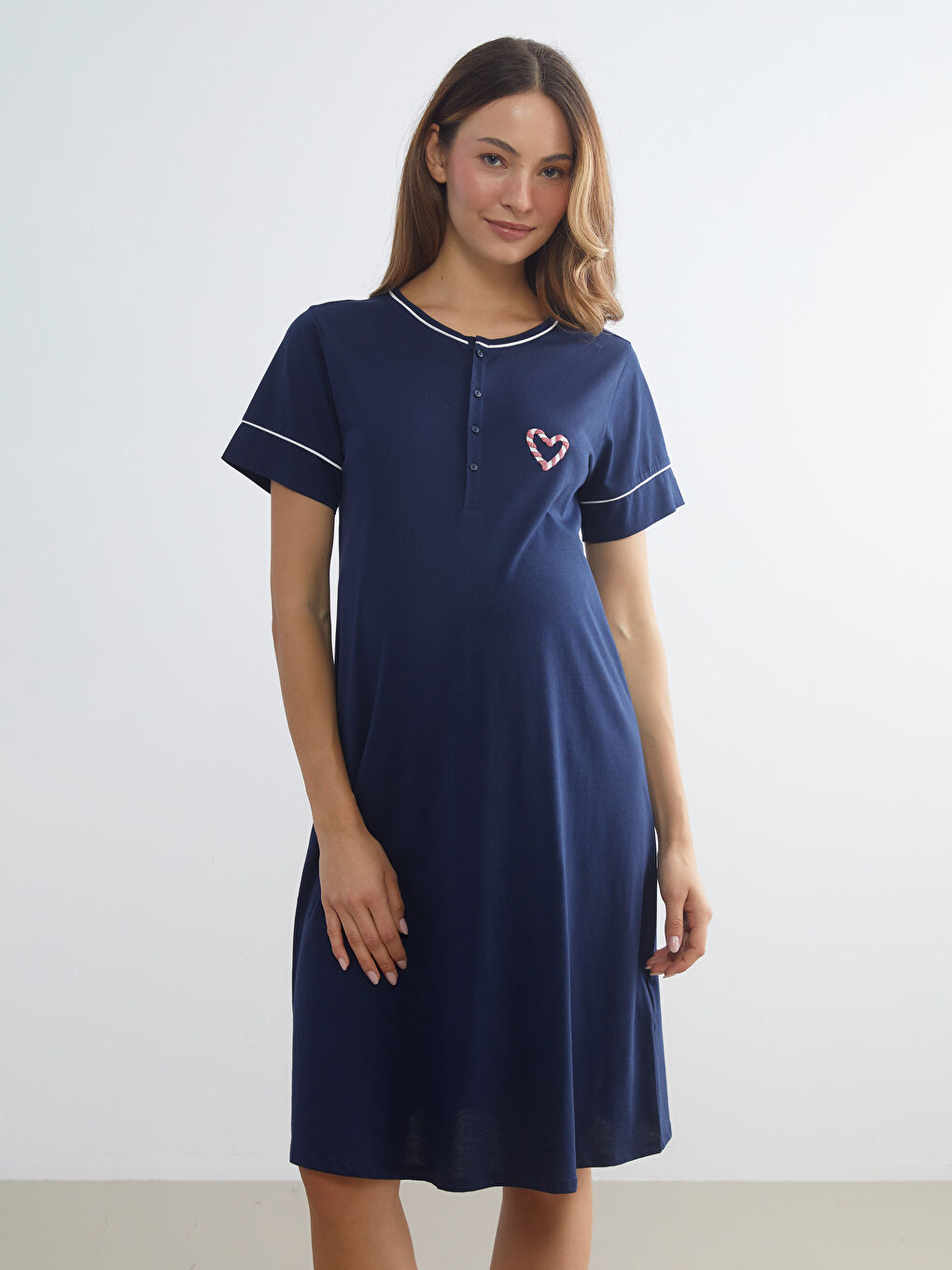 LCW DREAM Crew Neck Printed Maternity Nightdress -W59985Z8-HRC