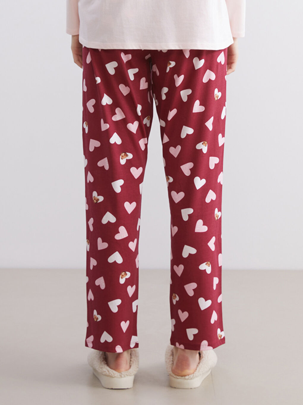 Kırmızı Beli Lastikli Desenli Hamile Pijama Altı-1