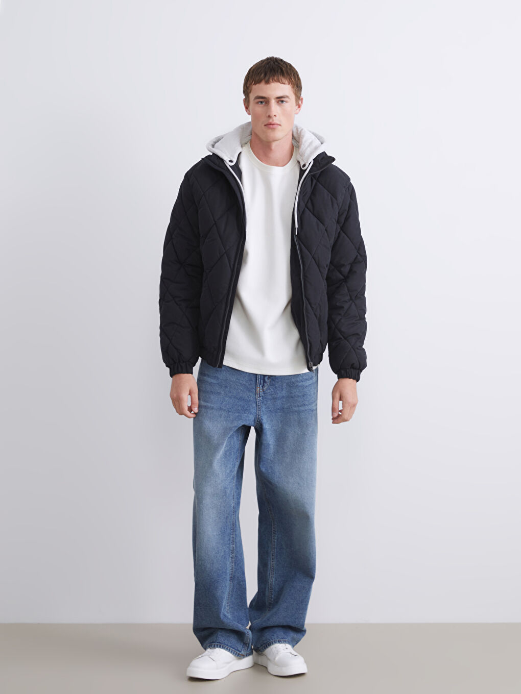 Ерлерге арналған стандартты пішім капюшонды пуховик пальто-1