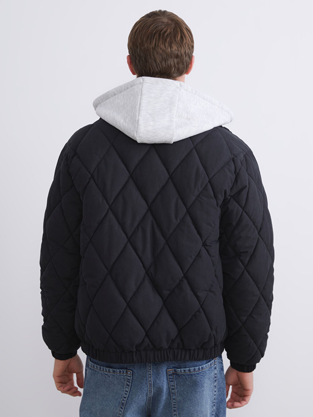 Ерлерге арналған стандартты пішім капюшонды пуховик пальто-4