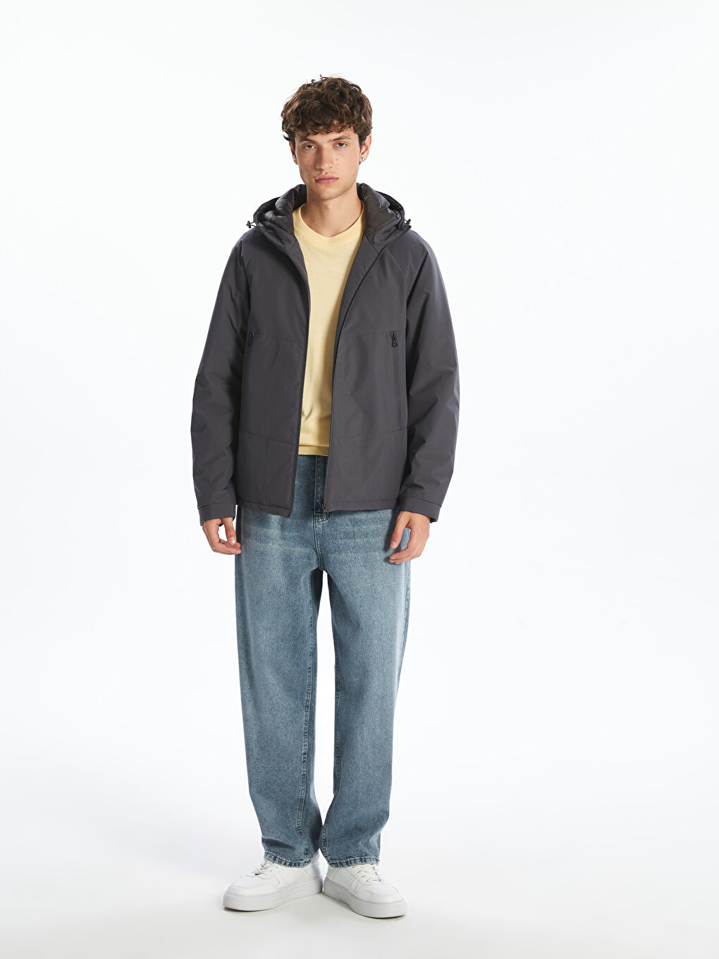 ерлерге арналған стандартты пішім капюшонды пальто-1