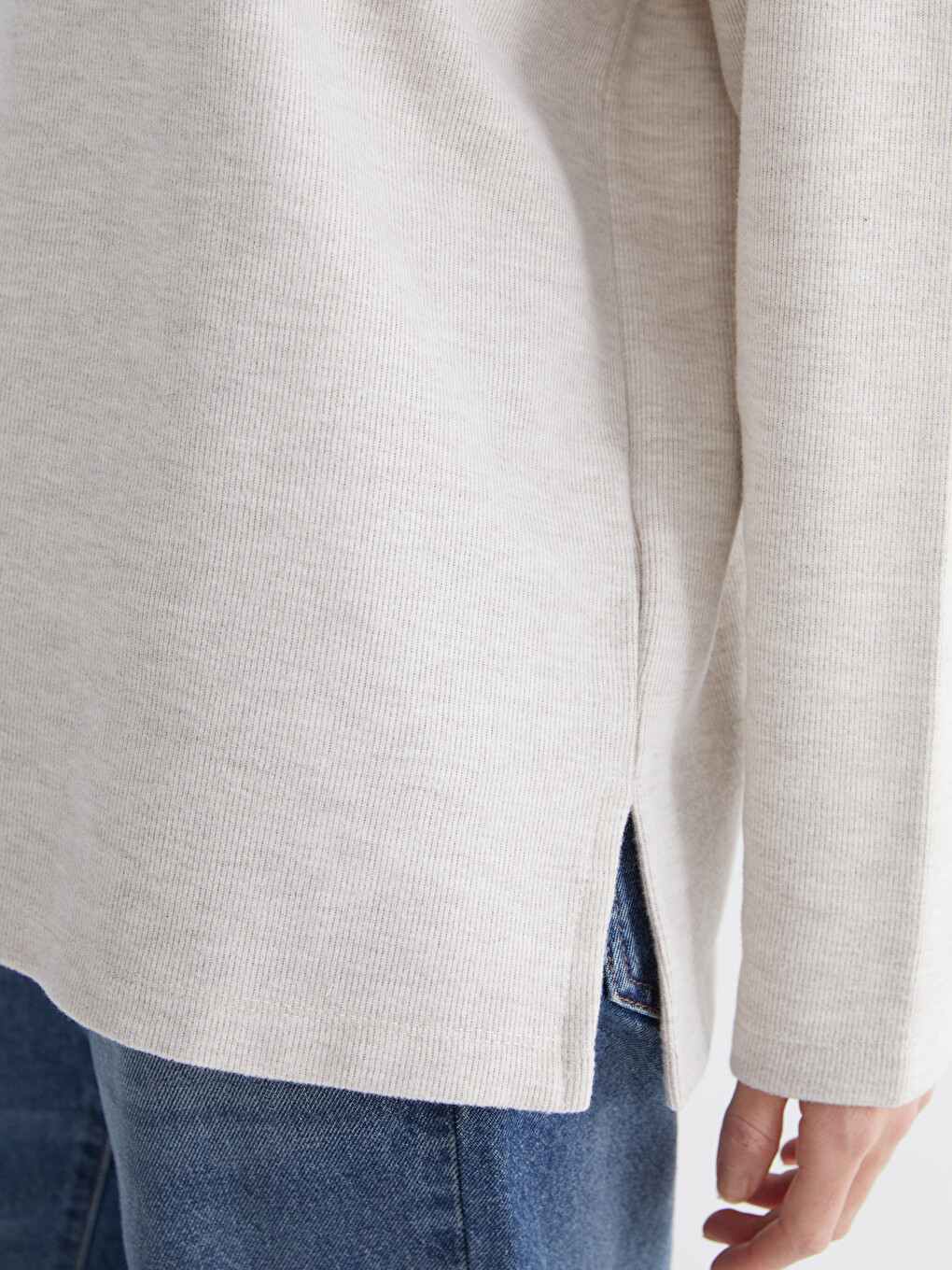 Bej Bisiklet Yaka Kadın Sweatshirt-2