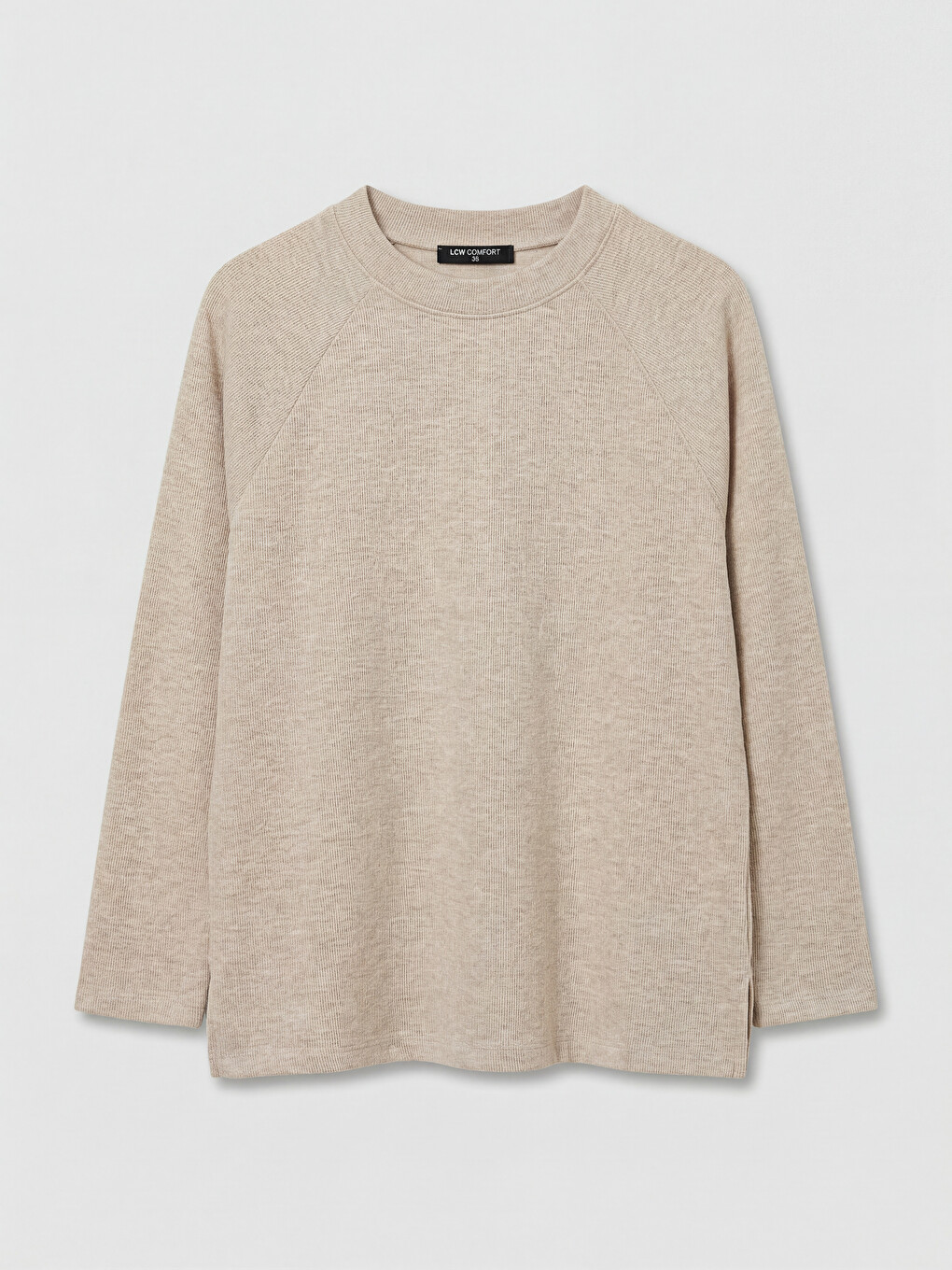 Bej Bisiklet Yaka Kadın Sweatshirt-4