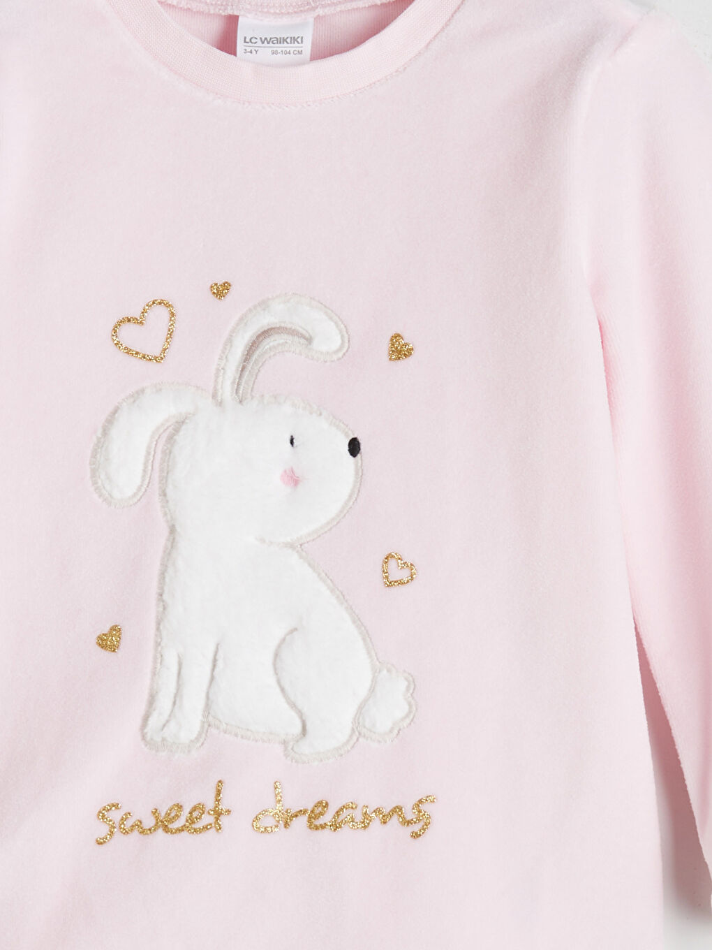 Pembe Tavşan Nakışlı Kız Çocuk Pijama Üstü-1