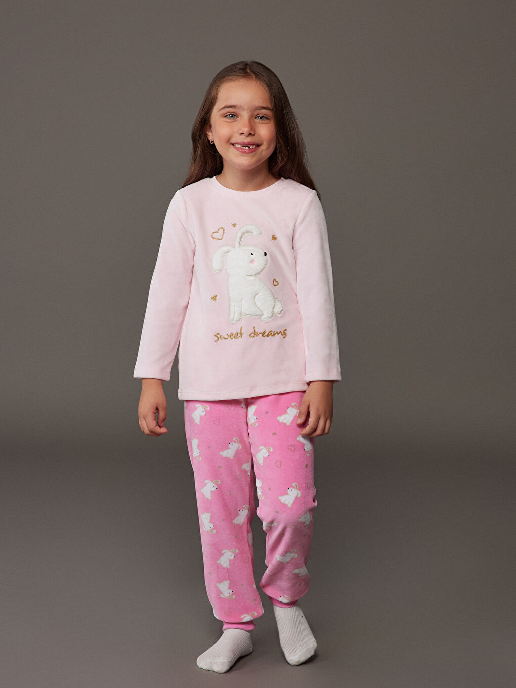 Crew Neck Printed Girls' Pyjama Set