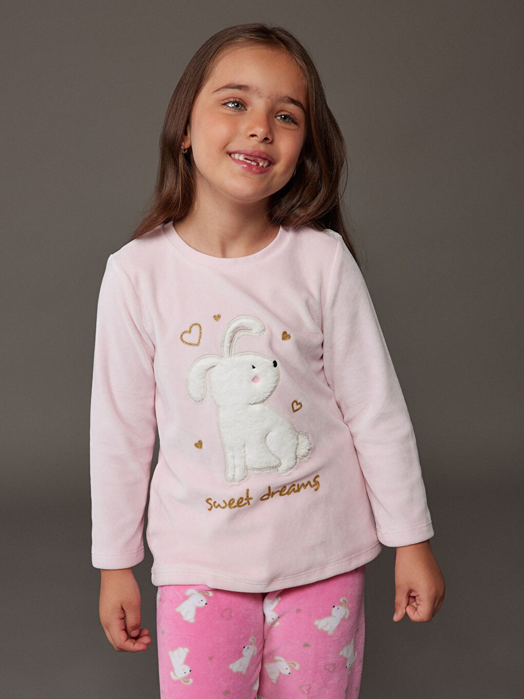 Crew Neck Printed Girls' Pyjama Set-1