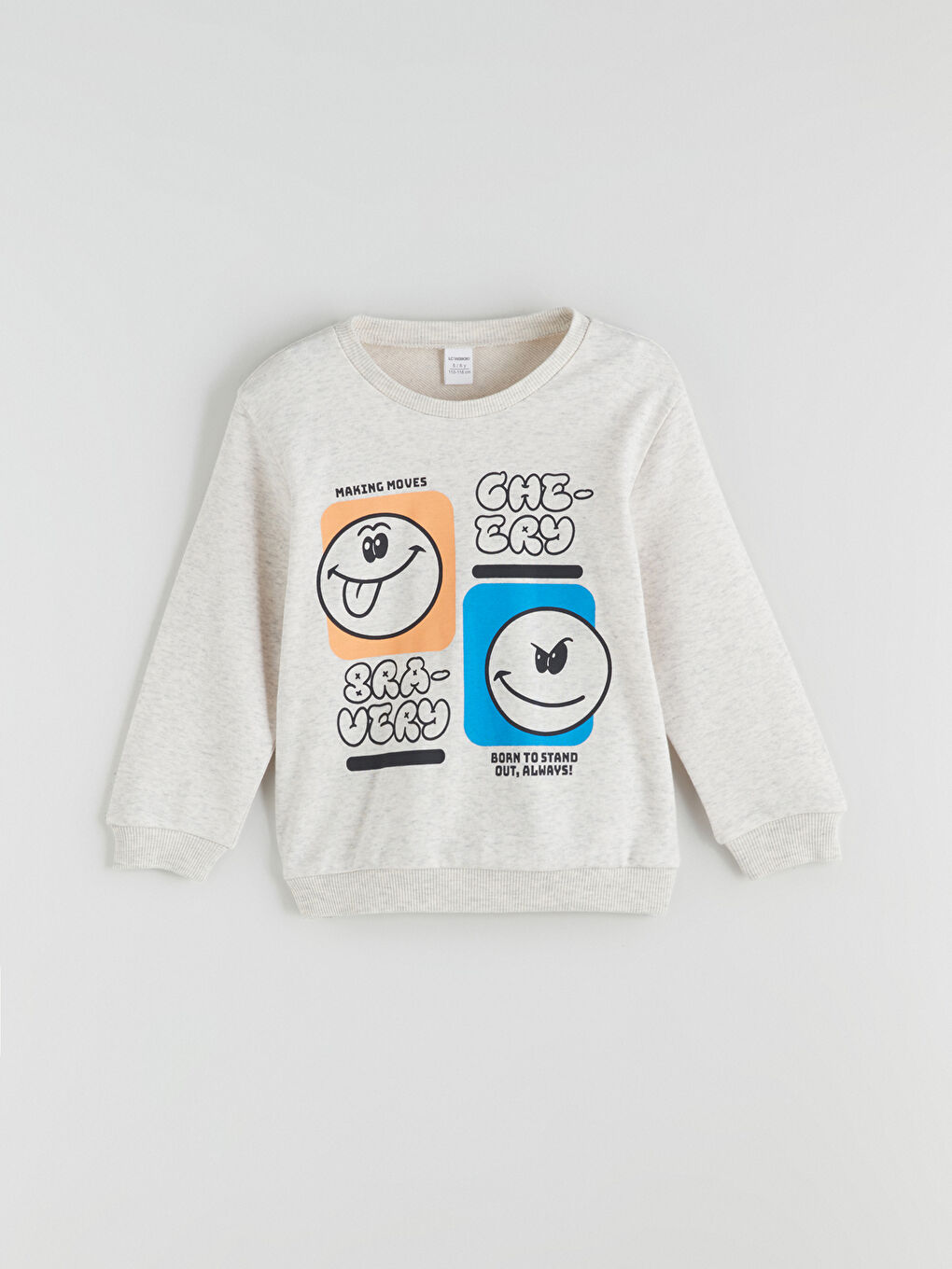 Beyaz Bisiklet Yaka Baskılı Erkek Çocuk Sweatshirt