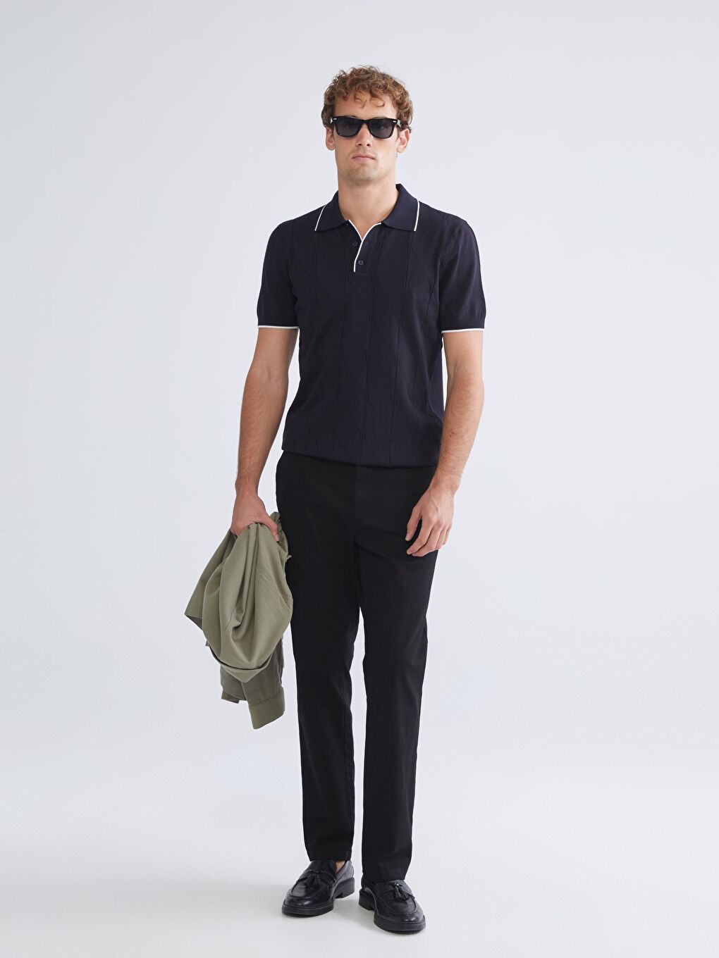 Lacivert Polo Yaka Kısa Kollu Erkek Triko Kazak-1