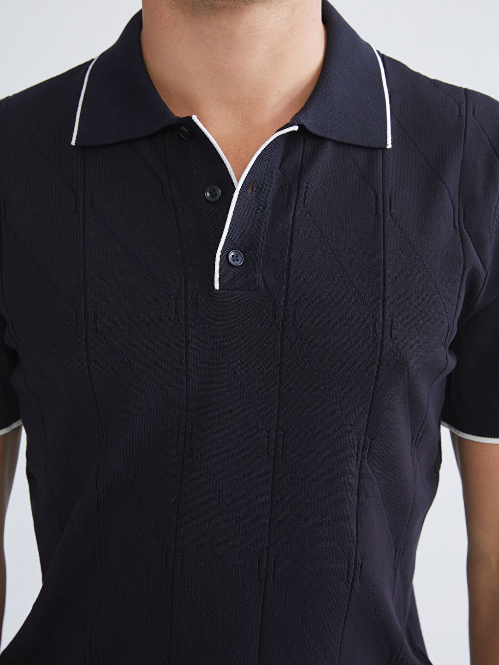 Lacivert Polo Yaka Kısa Kollu Erkek Triko Kazak-2