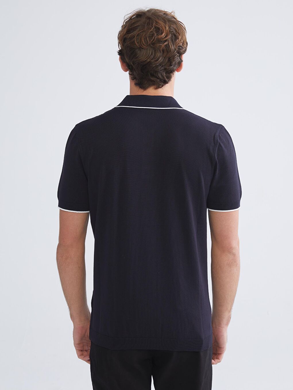 Lacivert Polo Yaka Kısa Kollu Erkek Triko Kazak-3