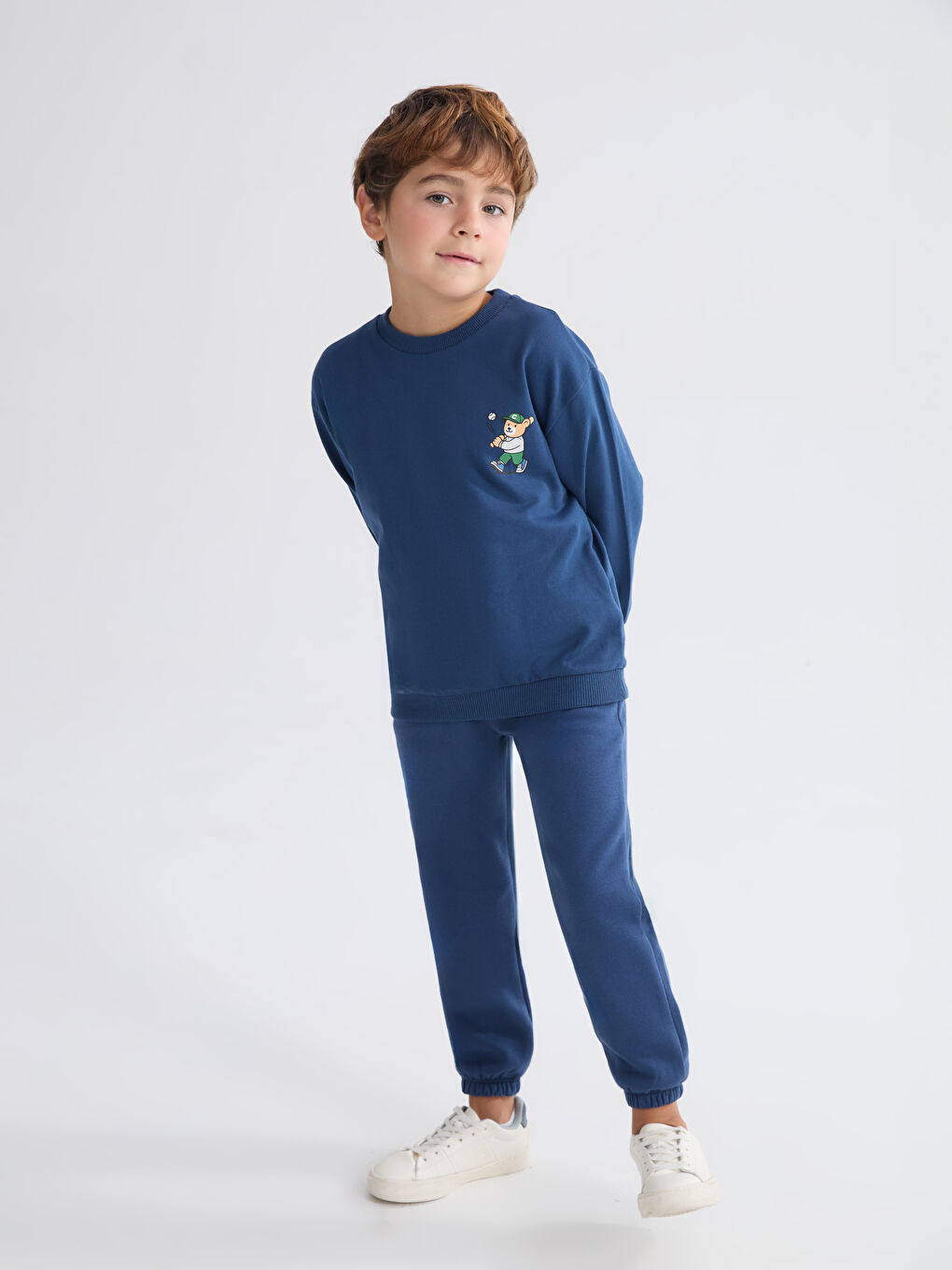 Ұлдарға арналған серпімді белдік қалың джоггер спорттық шалбары