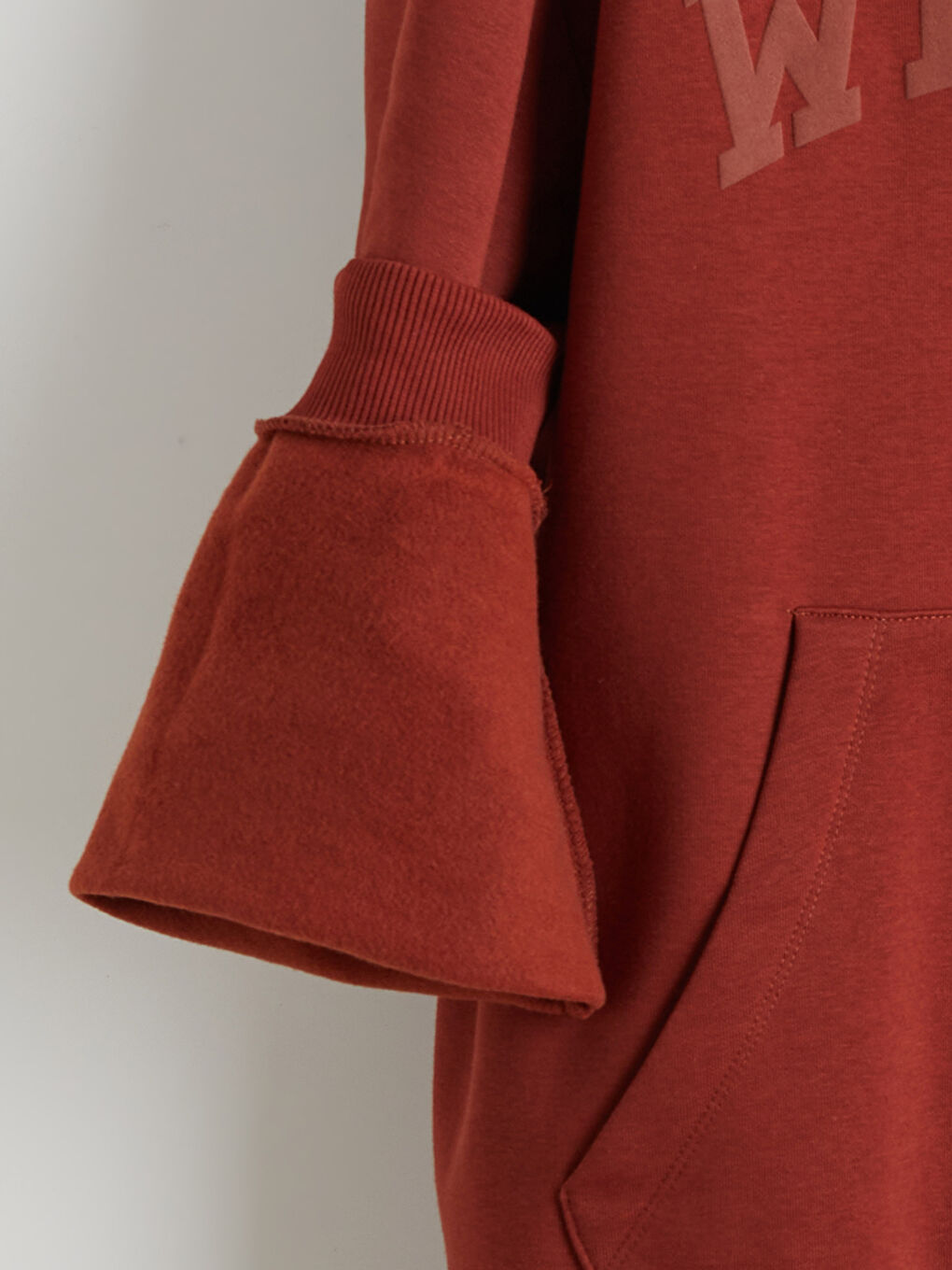 Kahverengi Uzun Kollu Baskılı Erkek Kalın Hoodie-5