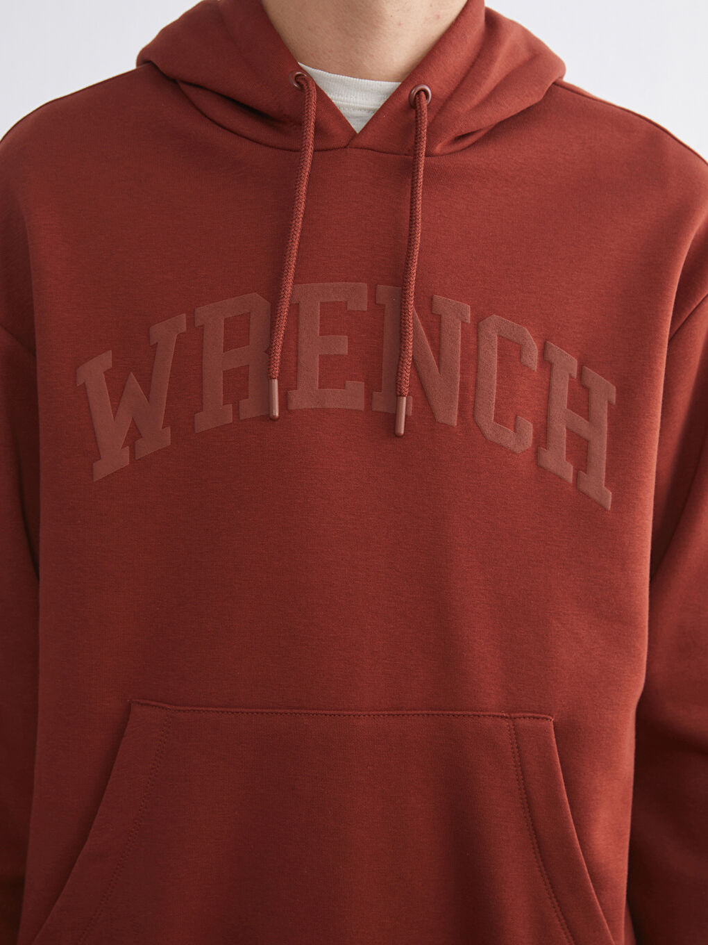 Kahverengi Uzun Kollu Baskılı Erkek Kalın Hoodie-2