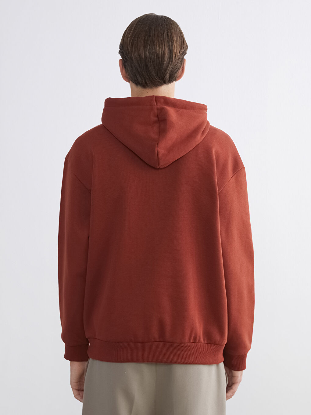 Kahverengi Uzun Kollu Baskılı Erkek Kalın Hoodie-3