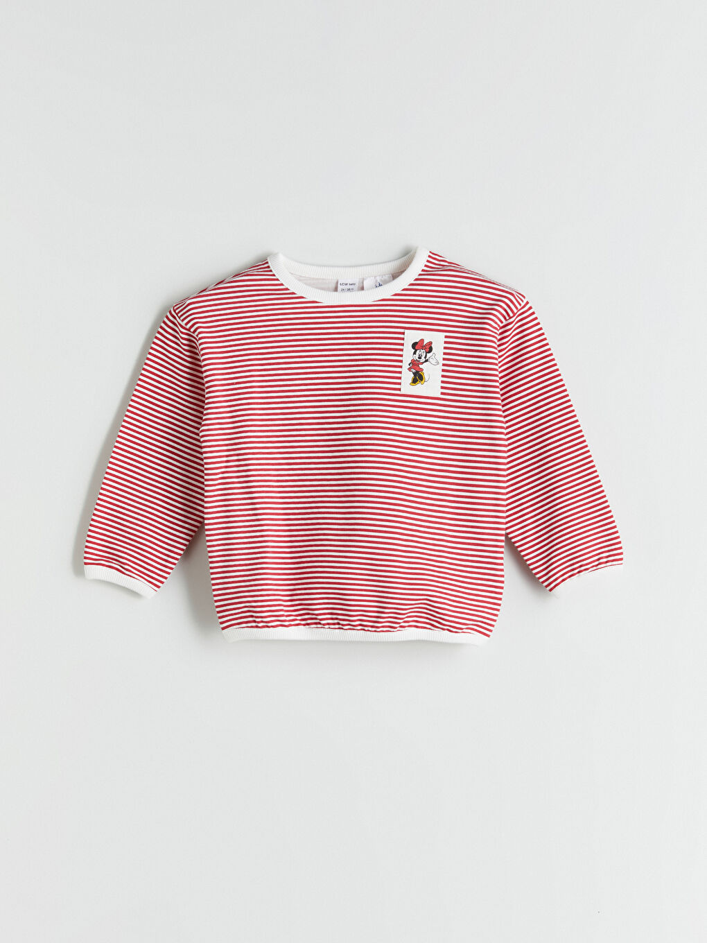 Kırmızı Çizgili Minnie Mouse Baskılı Kız Bebek Sweatshirt