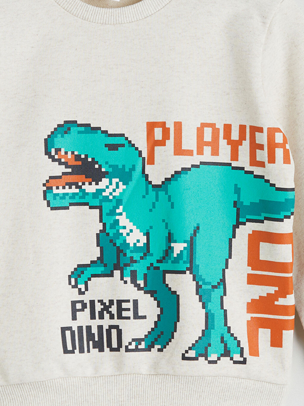 Beyaz Dinozor Baskılı Erkek Çocuk Sweatshirt-1