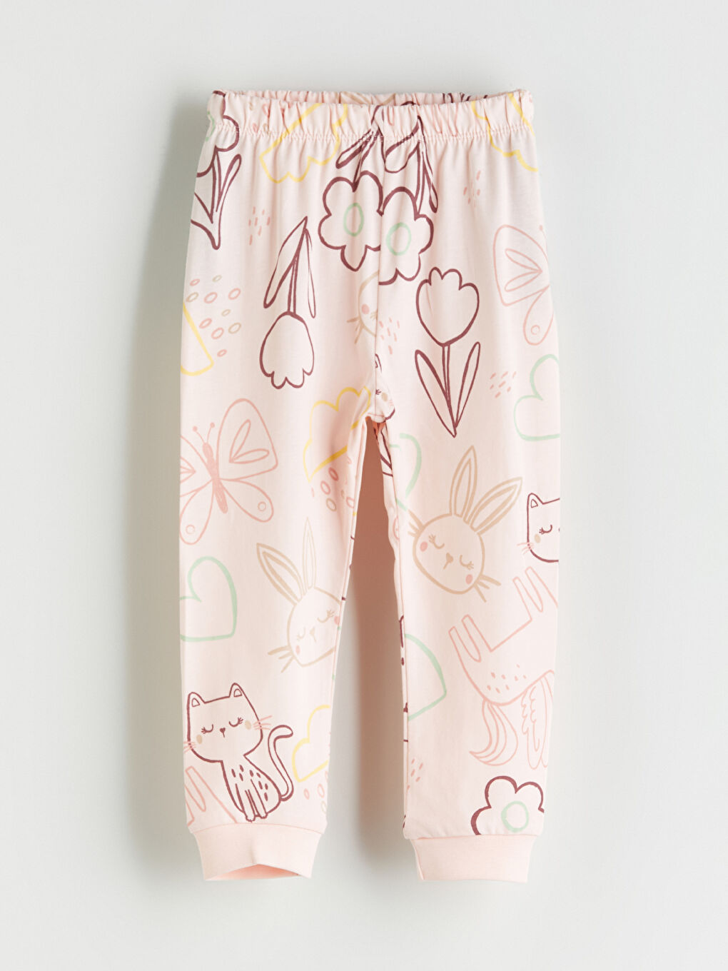 Pembe Beli Lastikli Baskılı Kız Bebek Jogger Pijama Altı