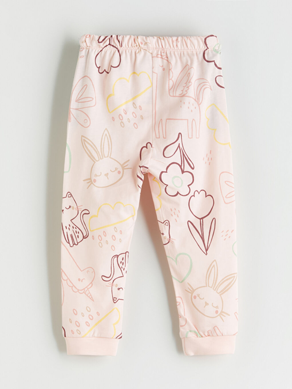 Pembe Beli Lastikli Baskılı Kız Bebek Jogger Pijama Altı-1