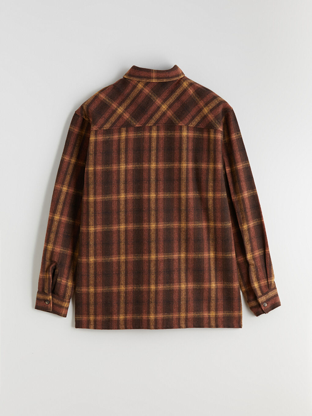 Kahverengi Rahat Kalıp Uzun Kollu Ekose Erkek Oduncu Gömlek-5