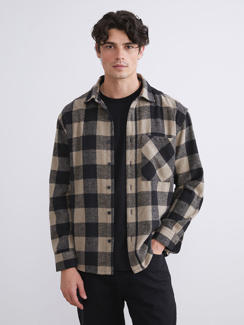 XSIDE Relaxed Fit Long Sleeve Plaid Men's Lumberjack Shirt Jacket -W5AB83Z8-LKQ