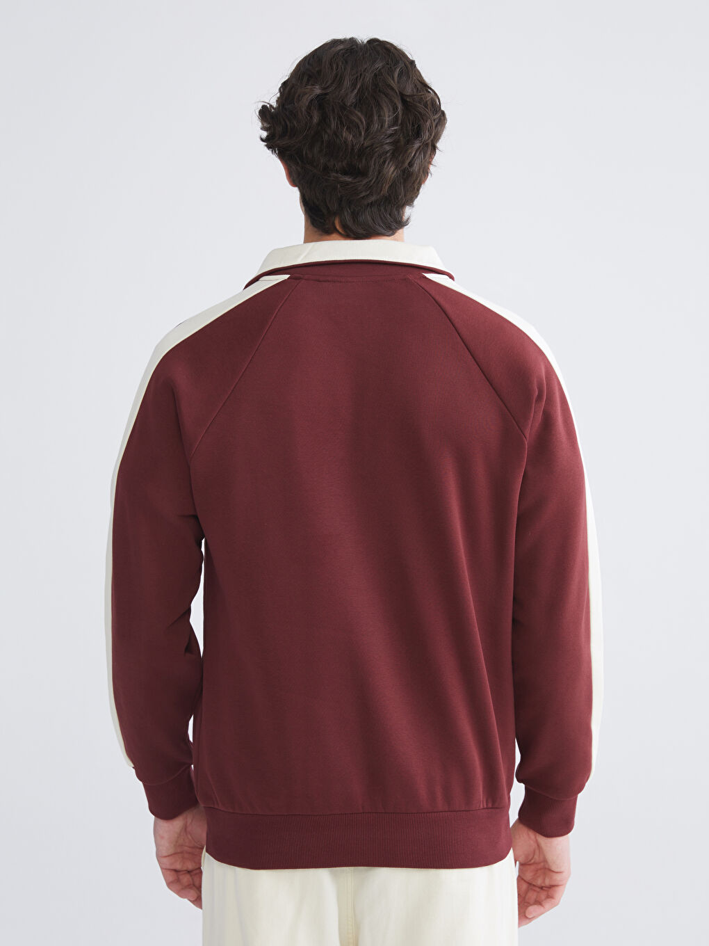 Bordo Dik Yaka Baskılı Erkek Sweatshirt-3