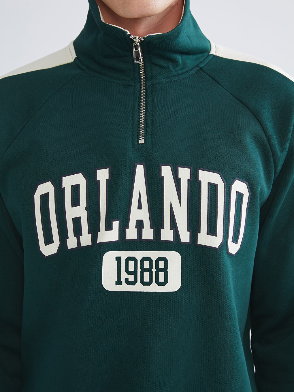 Yeşil Dik Yaka Baskılı Erkek Sweatshirt-2