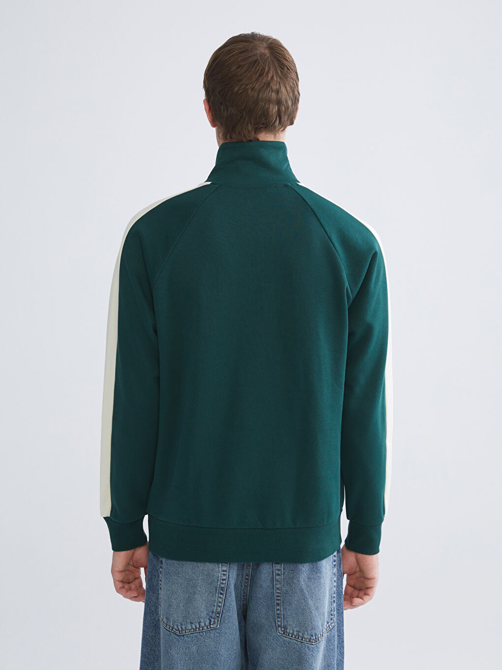 Yeşil Dik Yaka Baskılı Erkek Sweatshirt-3