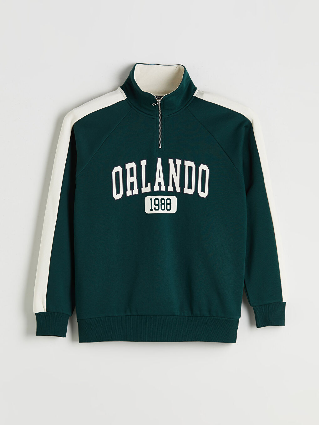 Yeşil Dik Yaka Baskılı Erkek Sweatshirt-4