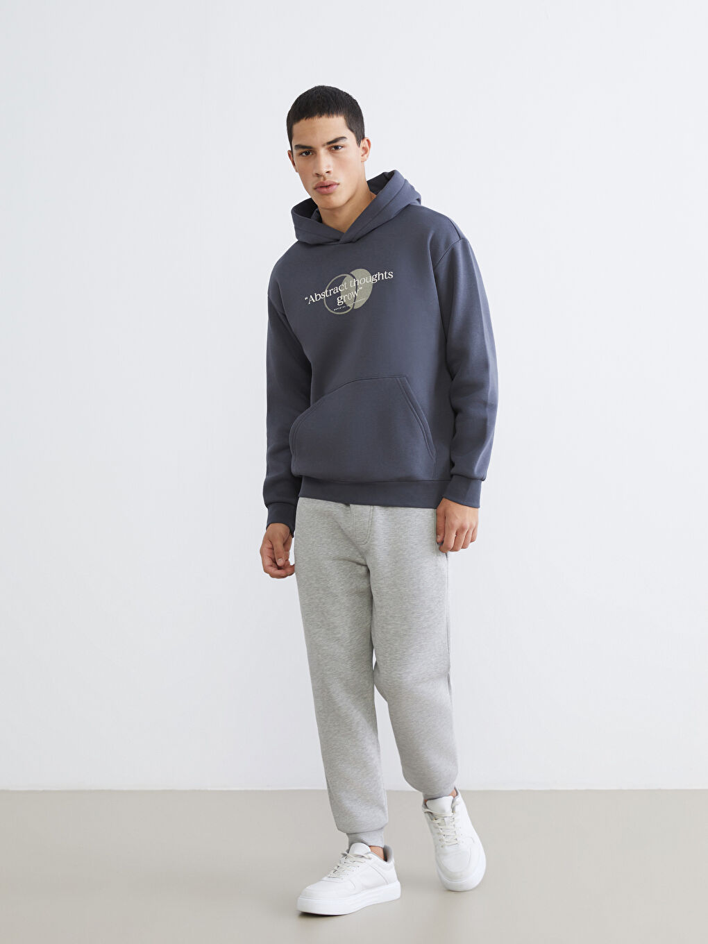 Antrasit Baskılı Erkek Kalın Hoodie-1