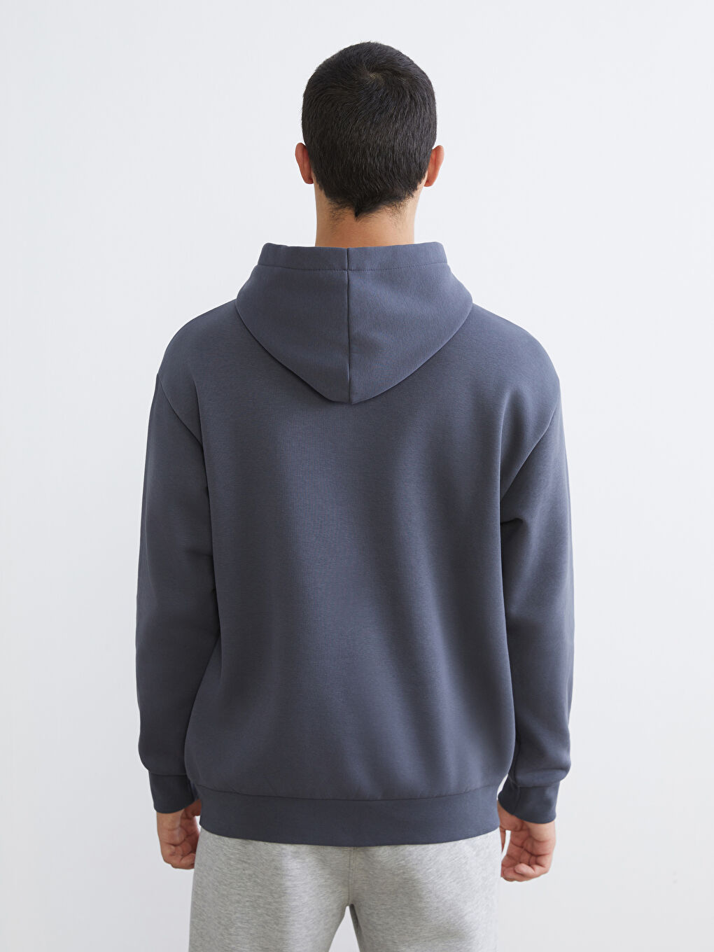 Antrasit Baskılı Erkek Kalın Hoodie-3