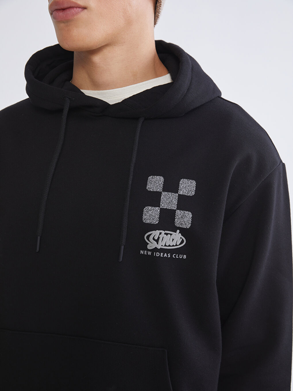 Siyah Baskılı Erkek Kalın Hoodie-2