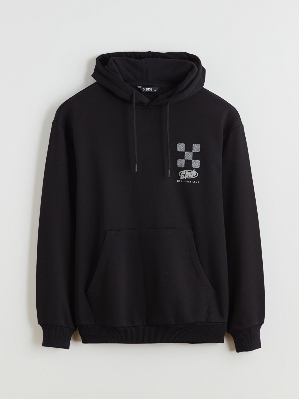 Siyah Baskılı Erkek Kalın Hoodie-4