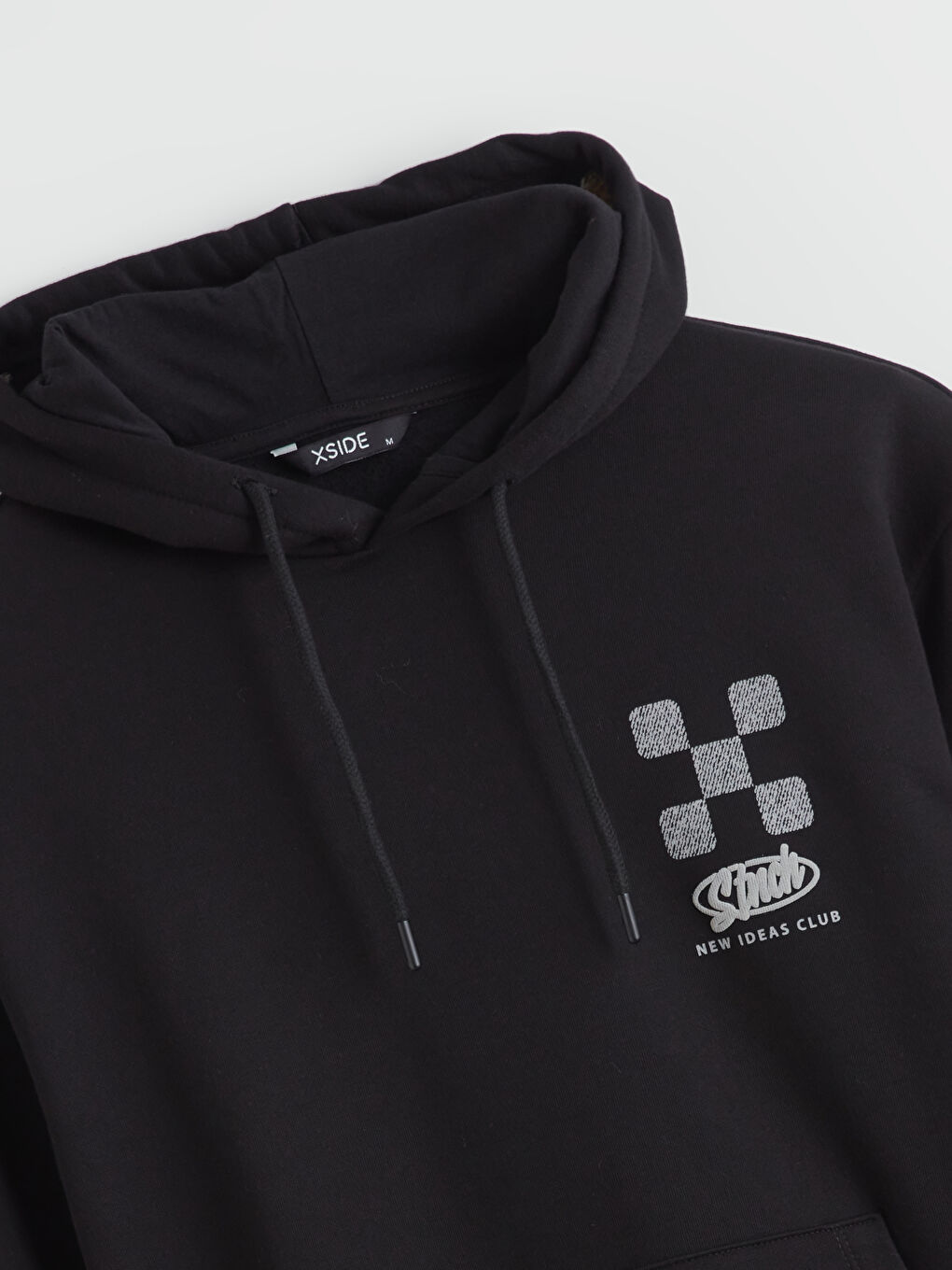 Siyah Baskılı Erkek Kalın Hoodie-5
