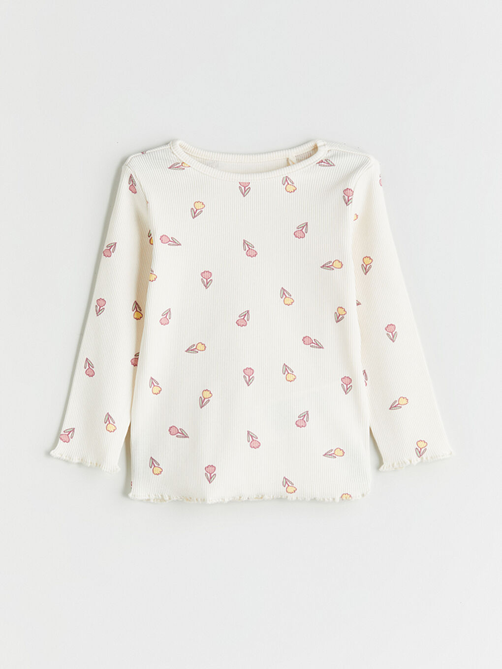 Ekru Çiçekli Kız Bebek Pijama Takımı-1