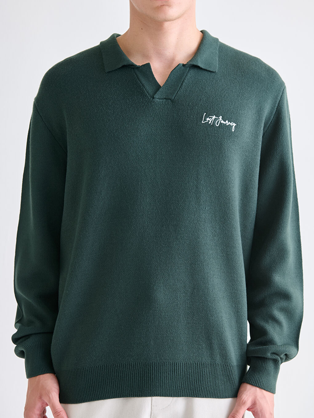 Yeşil Polo Yaka Erkek Triko Kazak-2