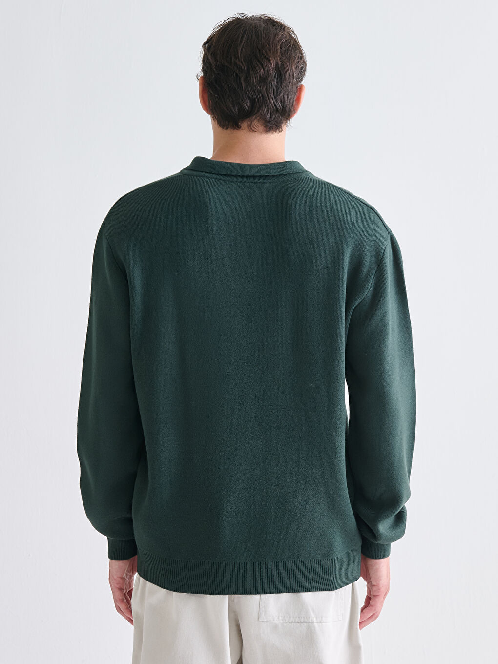 Yeşil Polo Yaka Erkek Triko Kazak-3