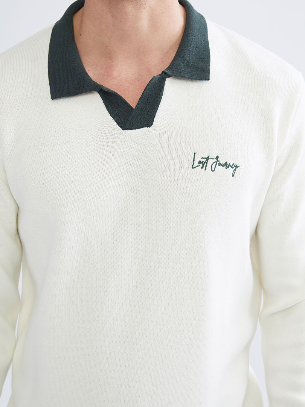 Ekru Polo Yaka Erkek Triko Kazak-2