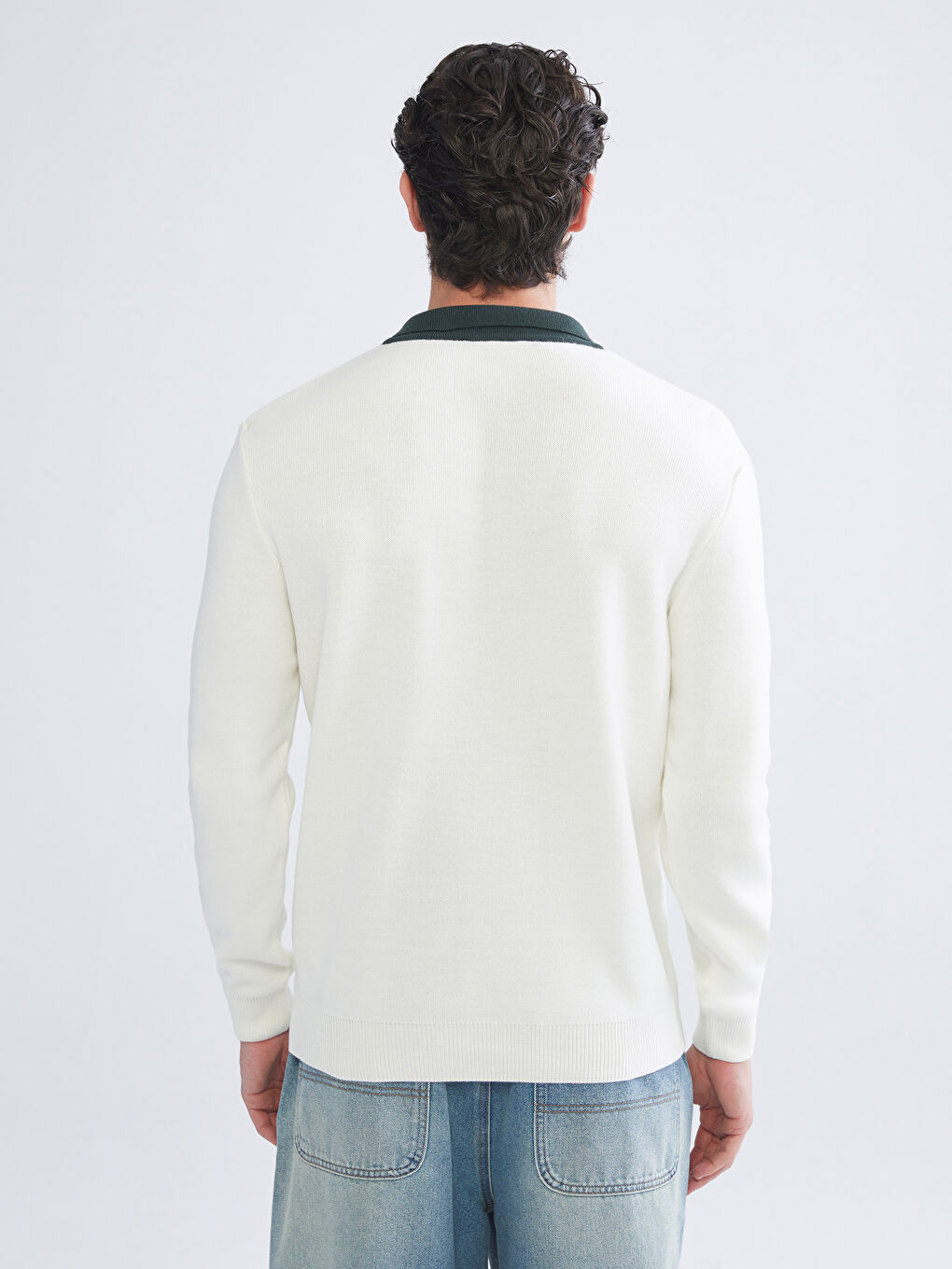 Ekru Polo Yaka Erkek Triko Kazak-3