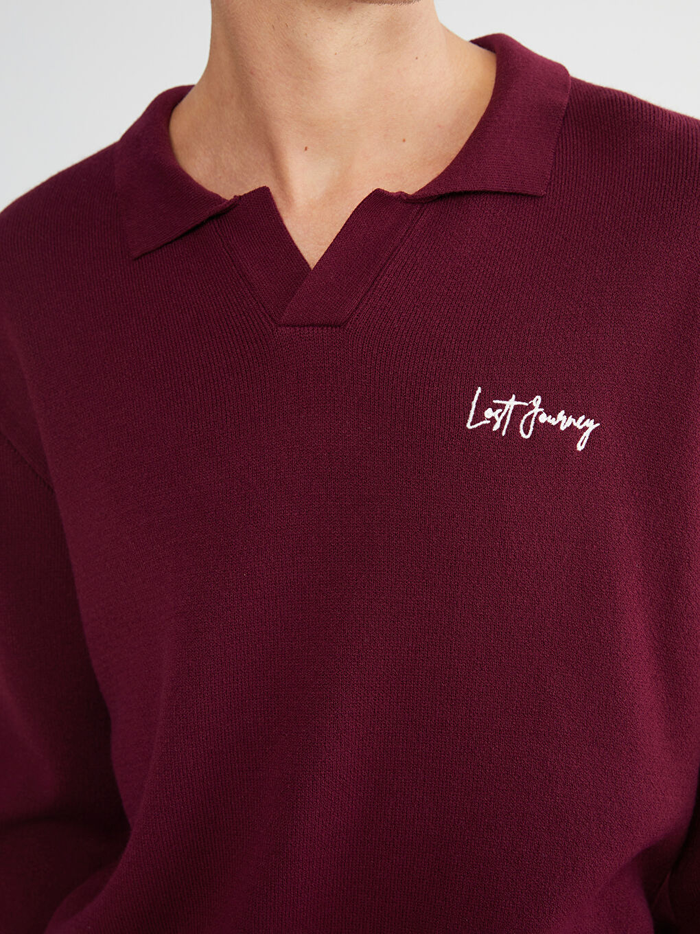 Bordo Polo Yaka Erkek Triko Kazak-2