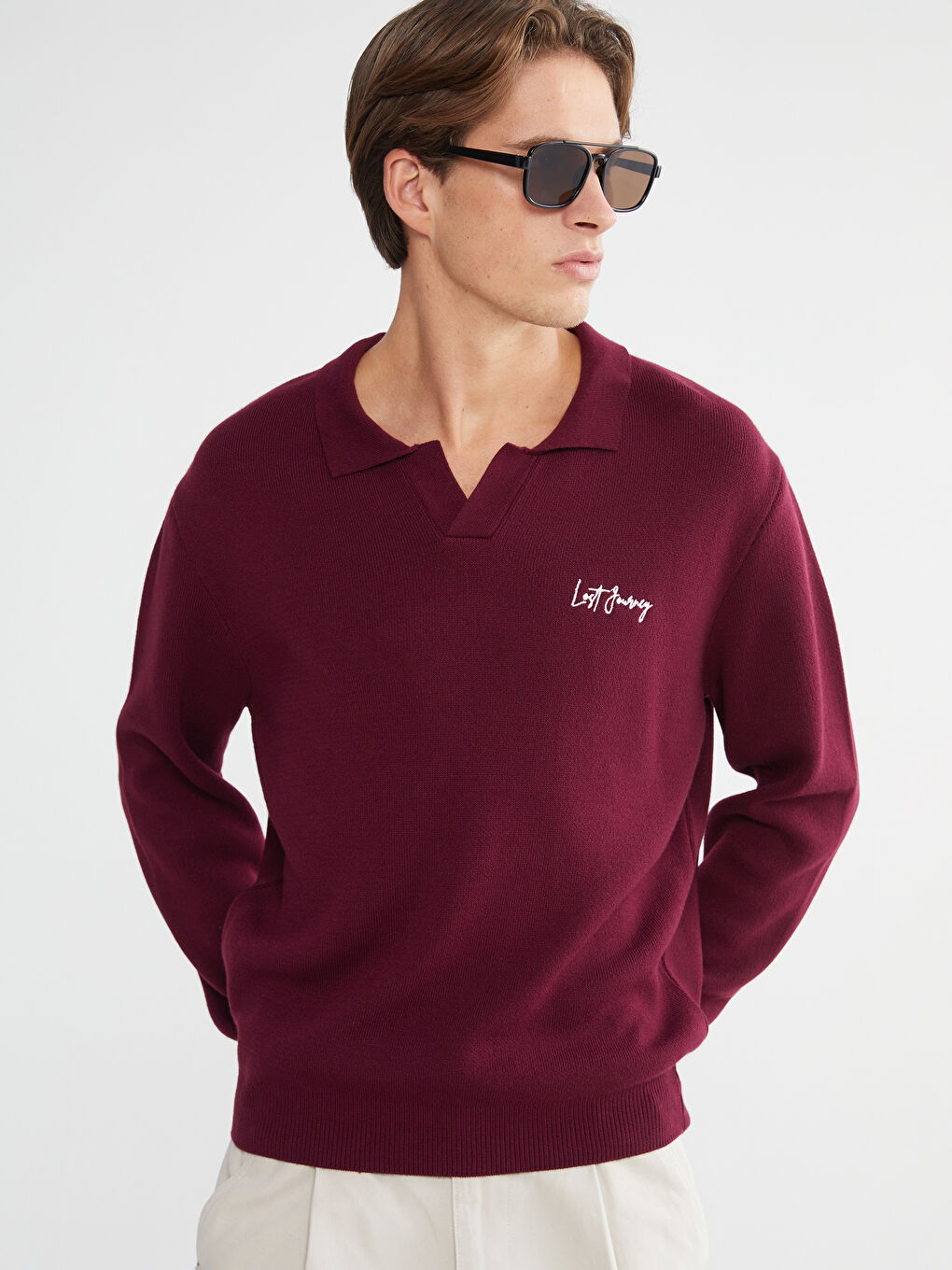 Bordo Polo Yaka Erkek Triko Kazak