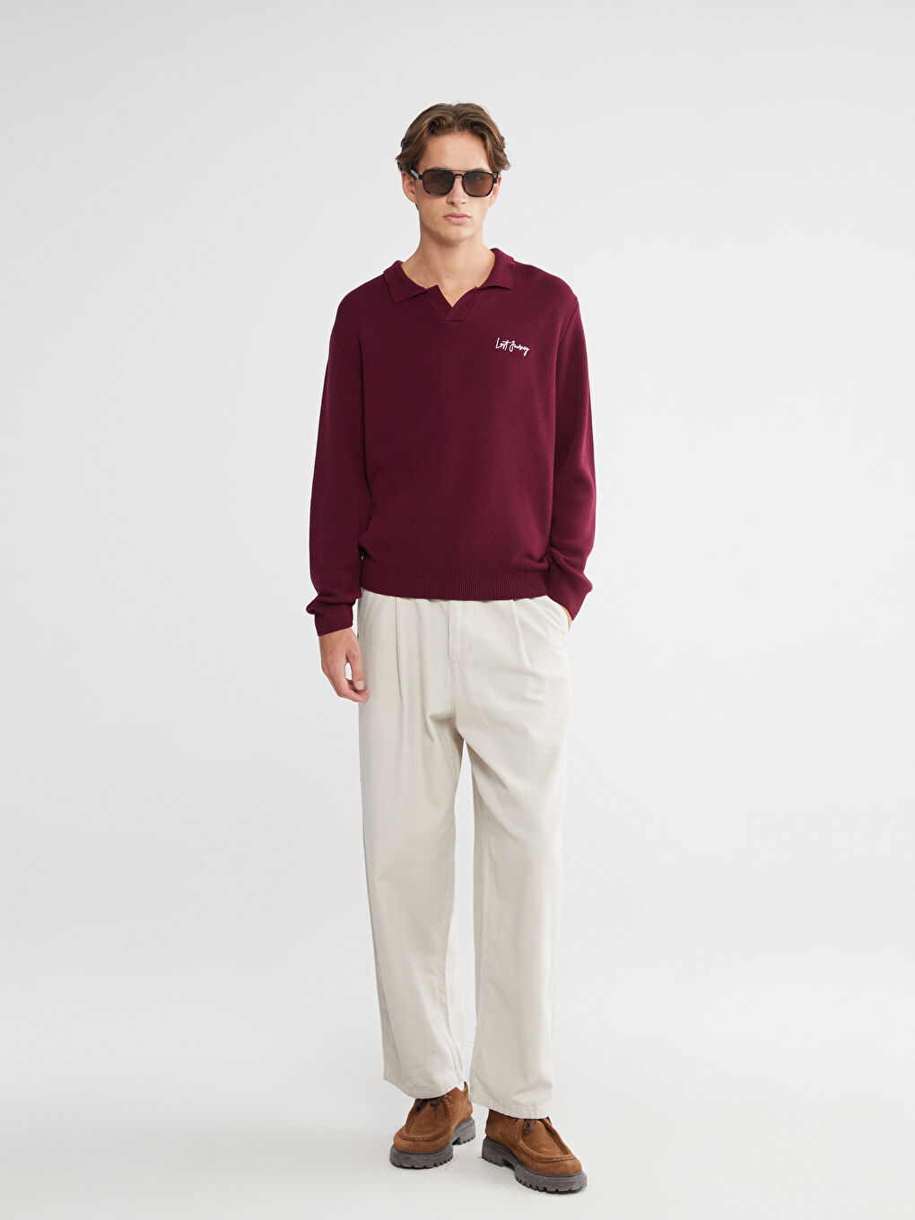 Bordo Polo Yaka Erkek Triko Kazak-1