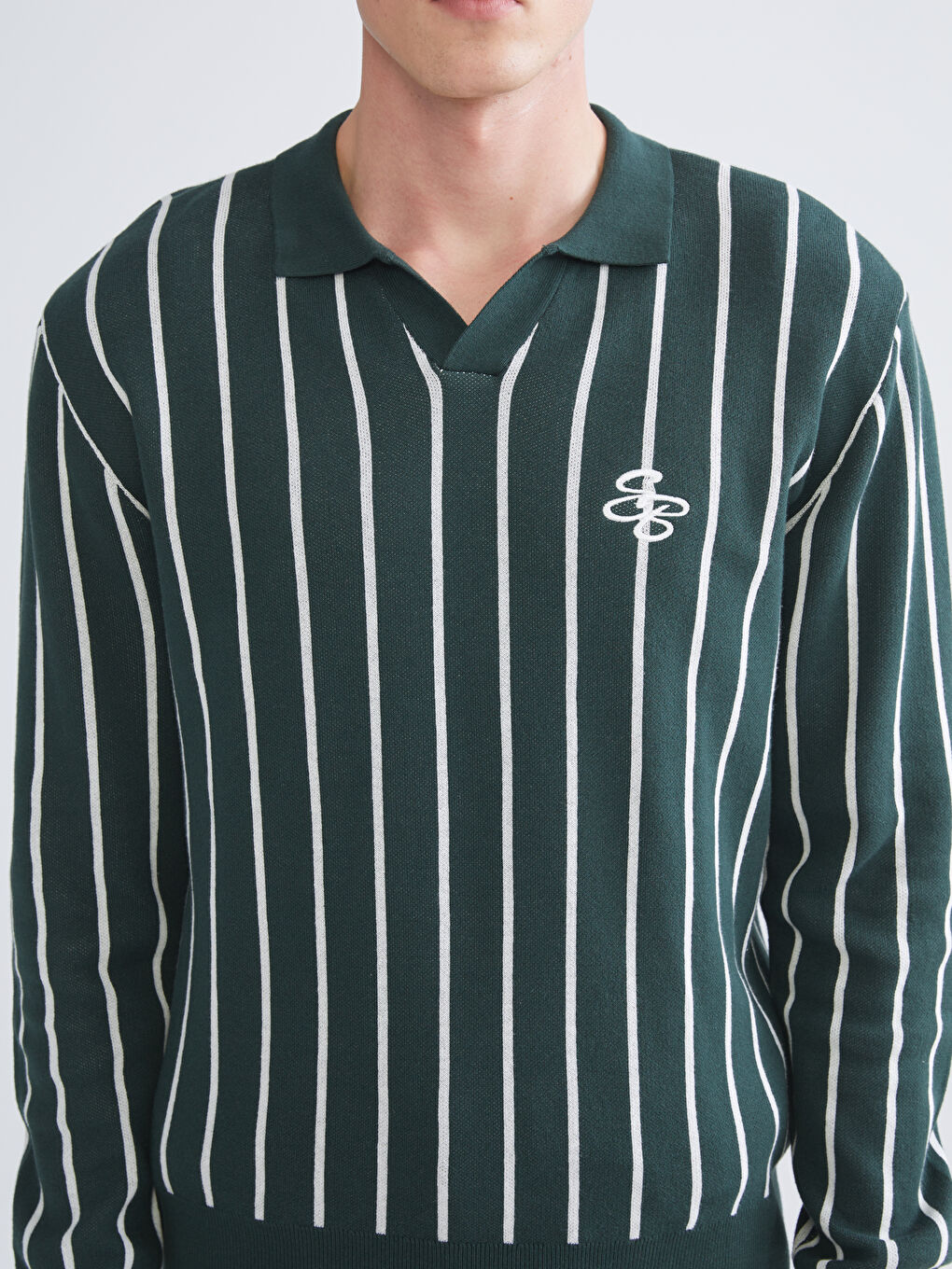 Polo Neck Long Sleeve Striped Men's Knitwear Sweater-4