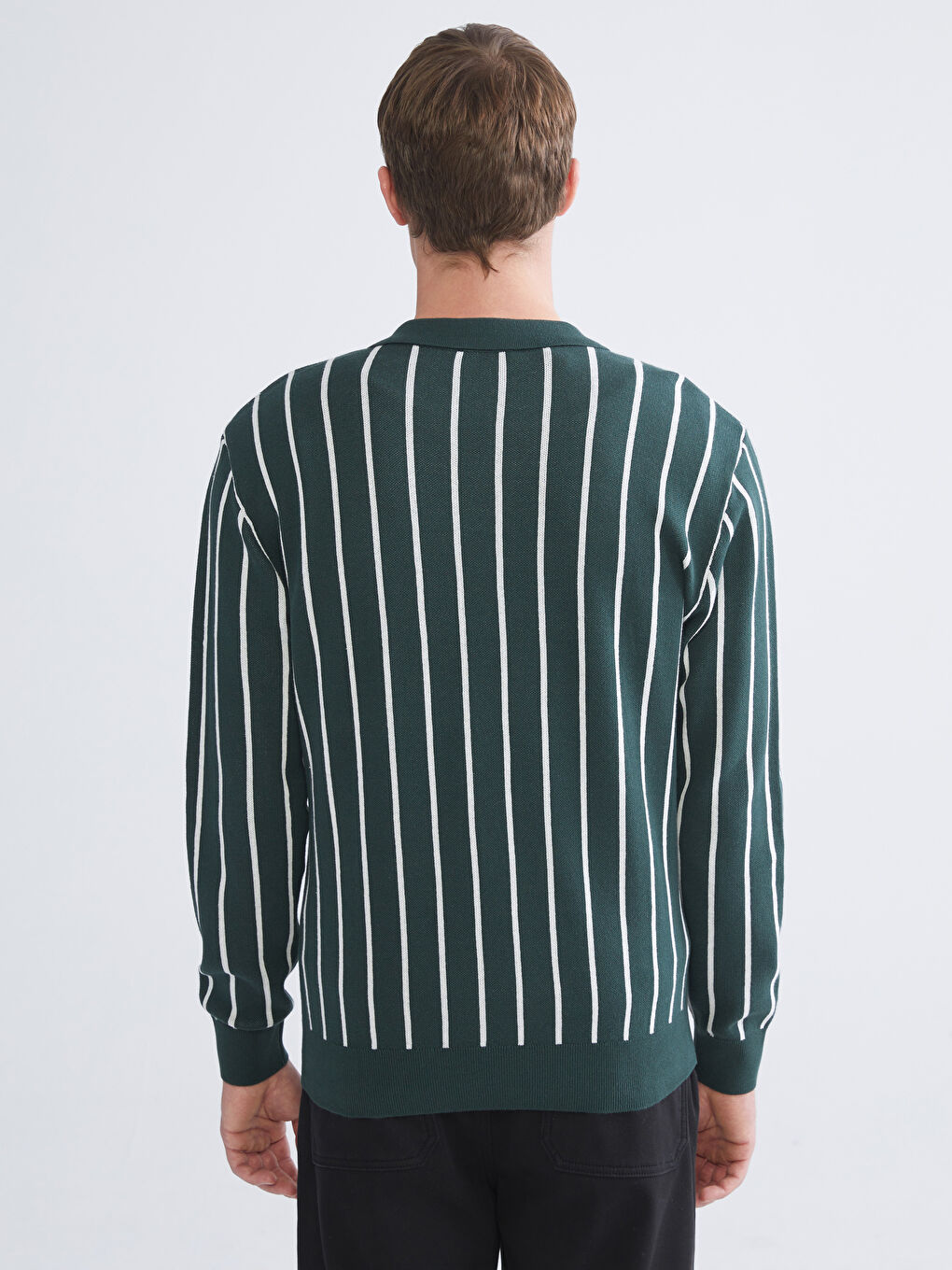 Polo Neck Long Sleeve Striped Men's Knitwear Sweater-6