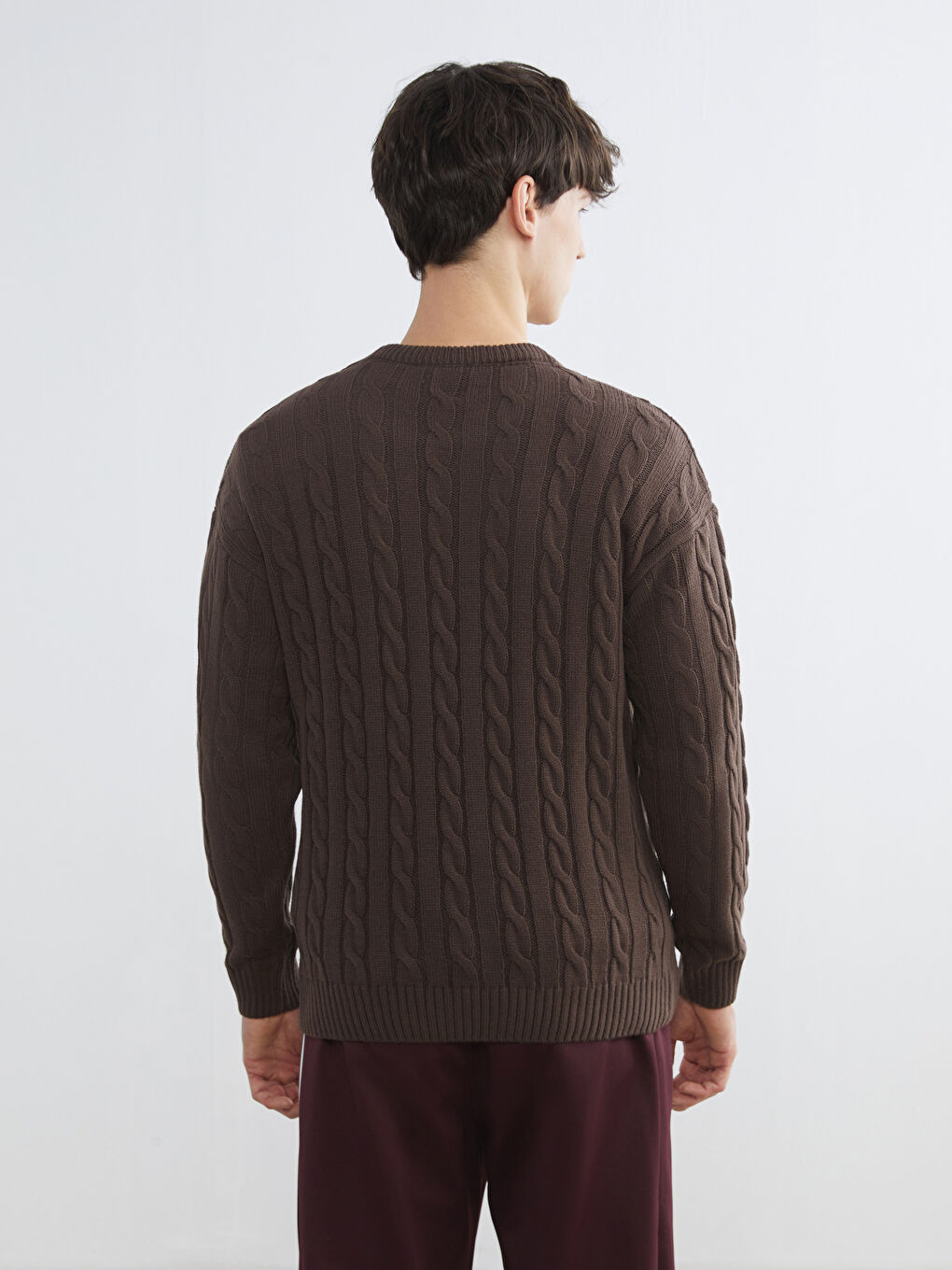 მრგვალი საყელო გრძელმკლავიანი მამაკაცის ტრიკოტაჟის სვიტერი-3