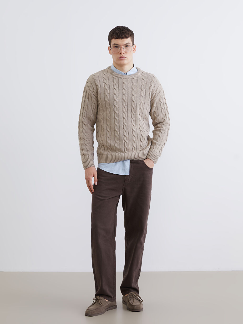 Crew Neck Long Sleeve Men's Tricot Sweater-1